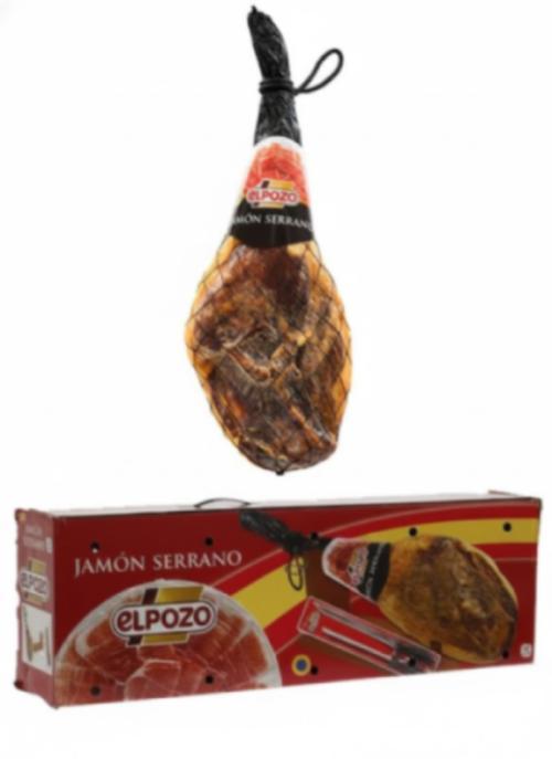 Jamón Serrano + Cuchillo +Jamonero 7/7 (30 Kg) EL POZO - Imagen 1