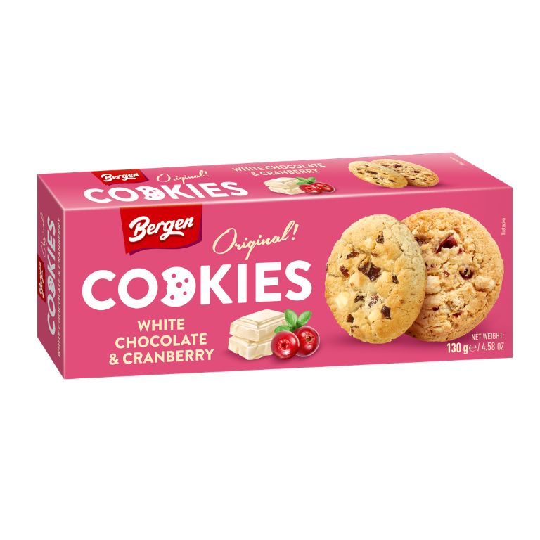 GALLETAS C/CHISPAS DE CHOCOLATE BLANCO/ARANDANO 130G BERGEN - Imagen 1