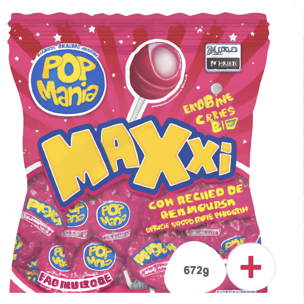 Chupete Pop Mania Maxxi Frambuesa 12 Bolsas X 24 Chupetes X 28 G Riclan - Imagen 1