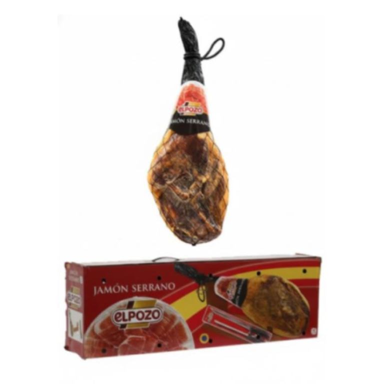 Jamón Serrano + Cuchillo +Jamonero  (7.30 Kg) EL POZO - Imagen 1