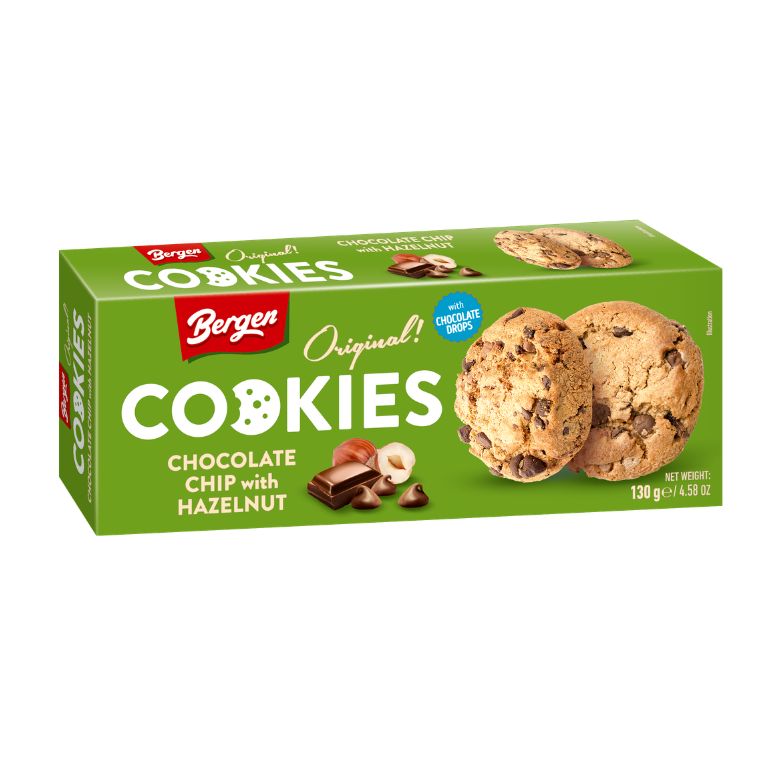 GALLETAS CON CHISPAS DE CHOCOLATE Y AVELLANA 130 G BERGEN - Imagen 1